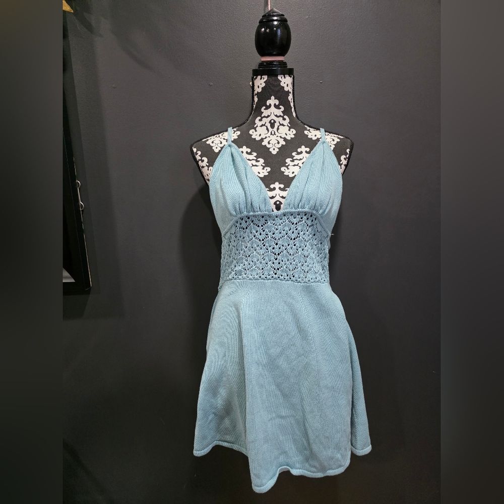 Current Mood Blue Cotton Crochet Mini Dress Sz XL
